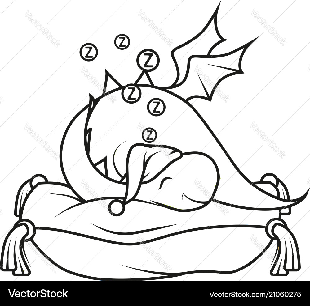 Cute Sleeping Dragon Coloring Page Vector Image
