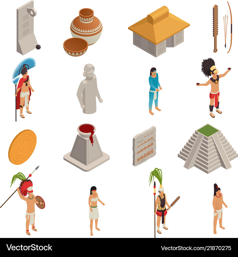Maya Zivilisation isometrische Icons Lizenzfreier Vektor