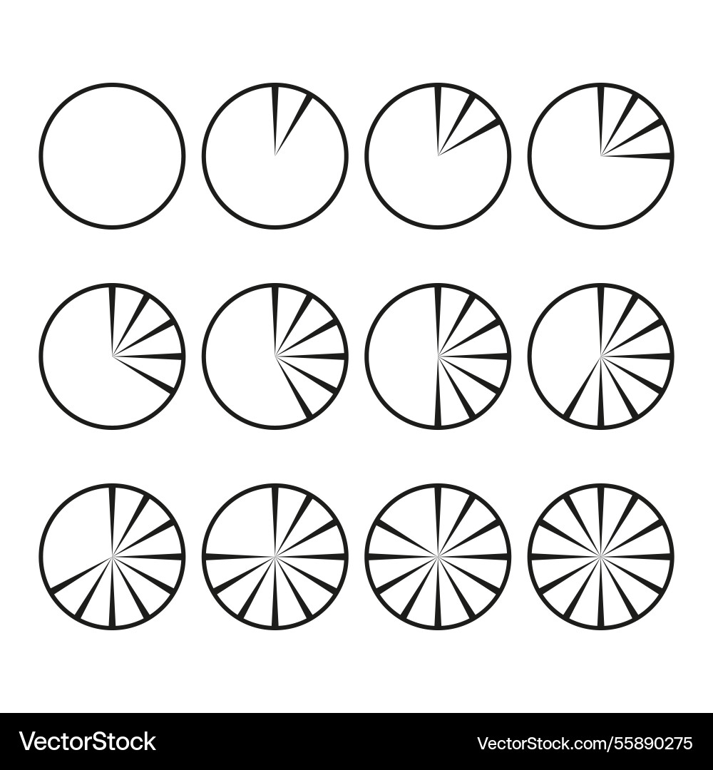 Pie chart icons segmented circle symbols black vector image