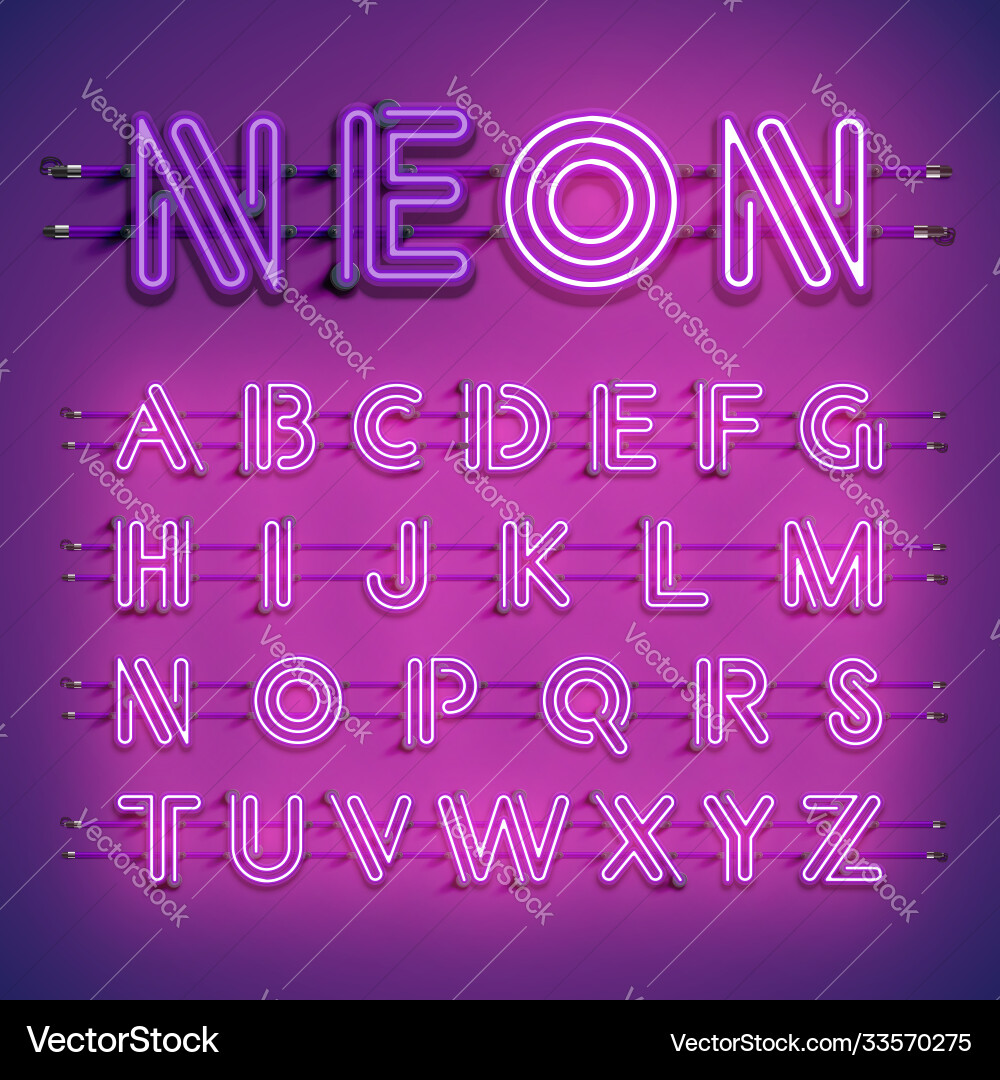 Realistic dashed neon font with shadows glow Realistic dashed neon font with shadows glow vector image