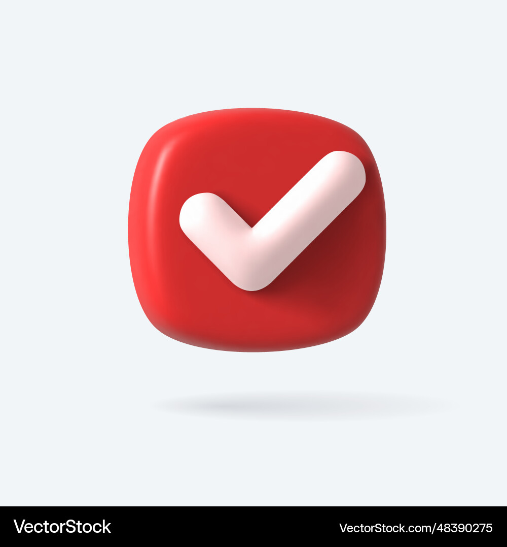 Render 3d of right check mark box red approvement Render 3d of right check mark box red approvement vector image