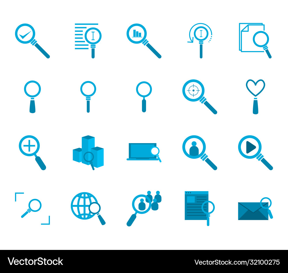 Searching lupes flat style icon set design Vector Image