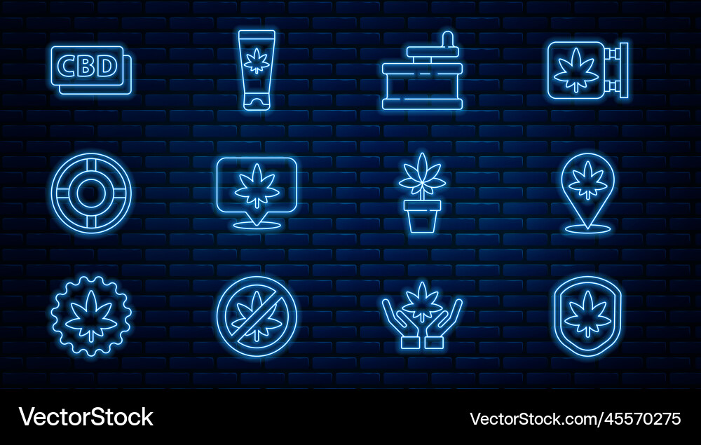 Set line shield and marijuana leaf location Vector Image