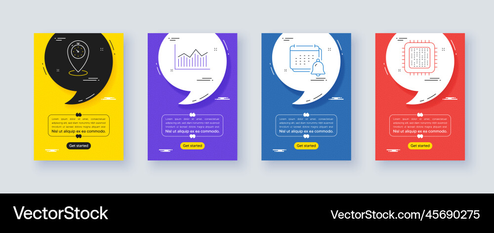Set of notification timer and money diagram line Set of notification timer and money diagram line vector image