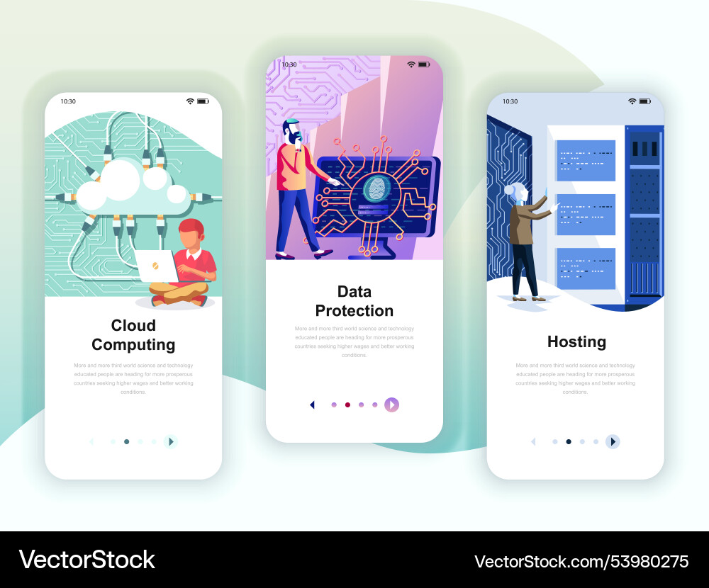 Set of onboarding screens user interface kit Set of onboarding screens user interface kit Vector Image