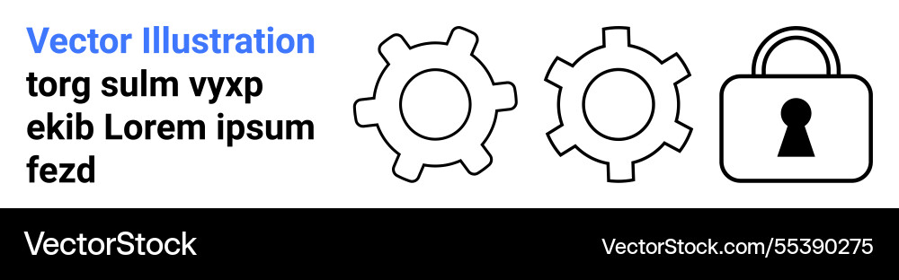 Two gears and a padlock representing security Vector Image