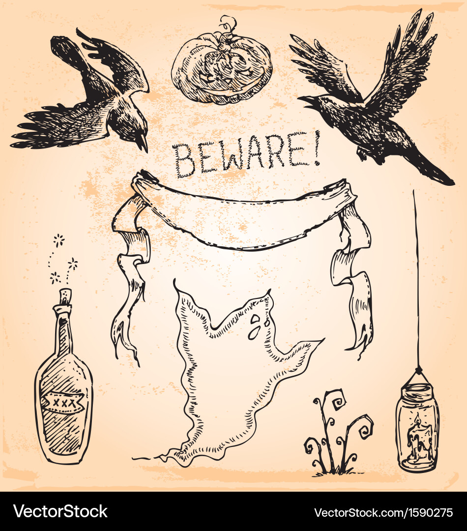 Vintage Halloween Sketch Set Vector Image