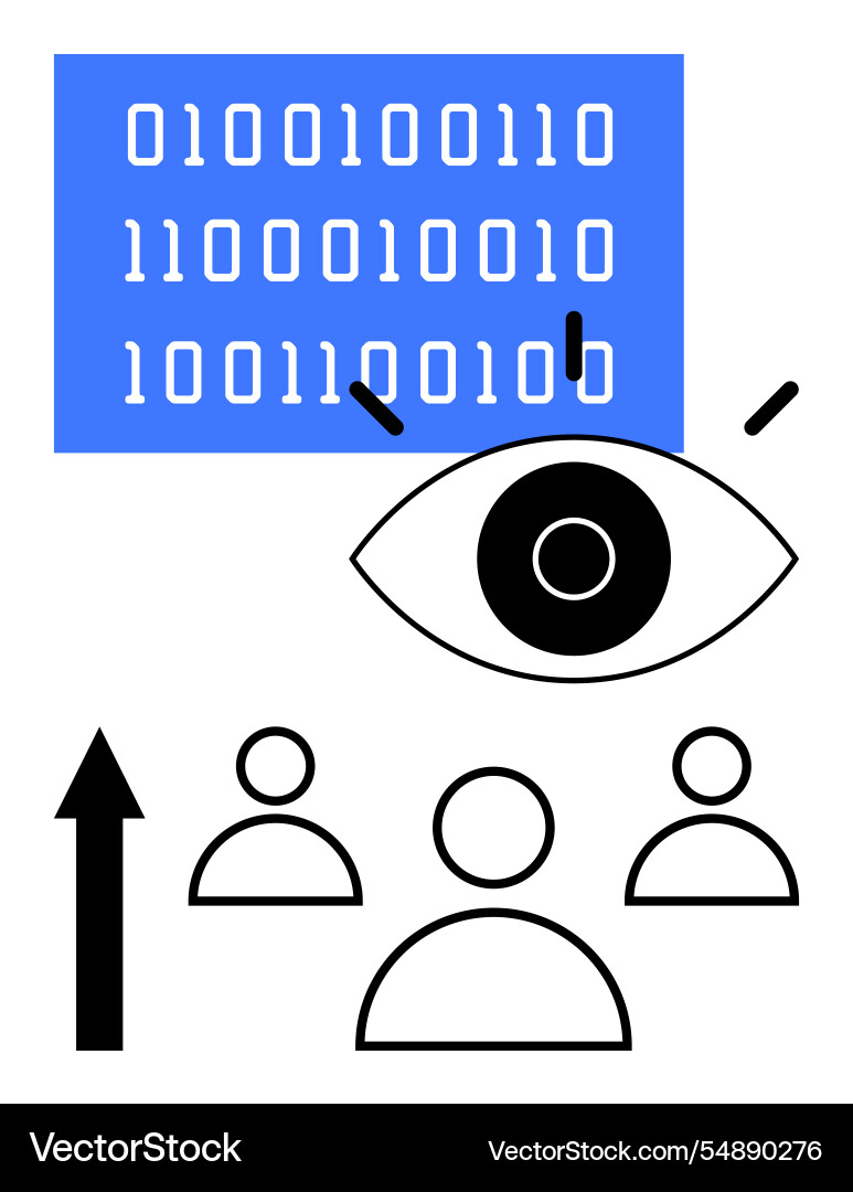 Eye observing binary code and people icons Eye observing binary code and people icons vector image