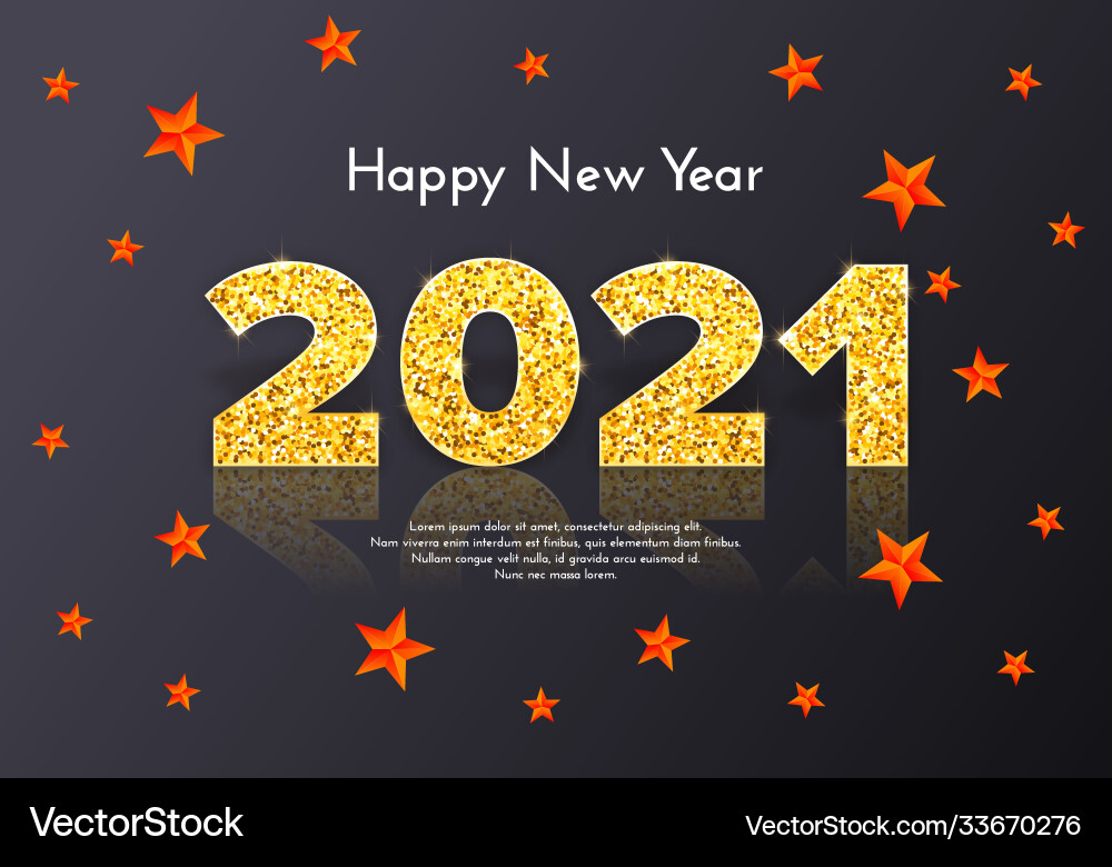 Golden numbers 2021 with reflection and shadow Golden numbers 2021 with reflection and shadow Vector Image