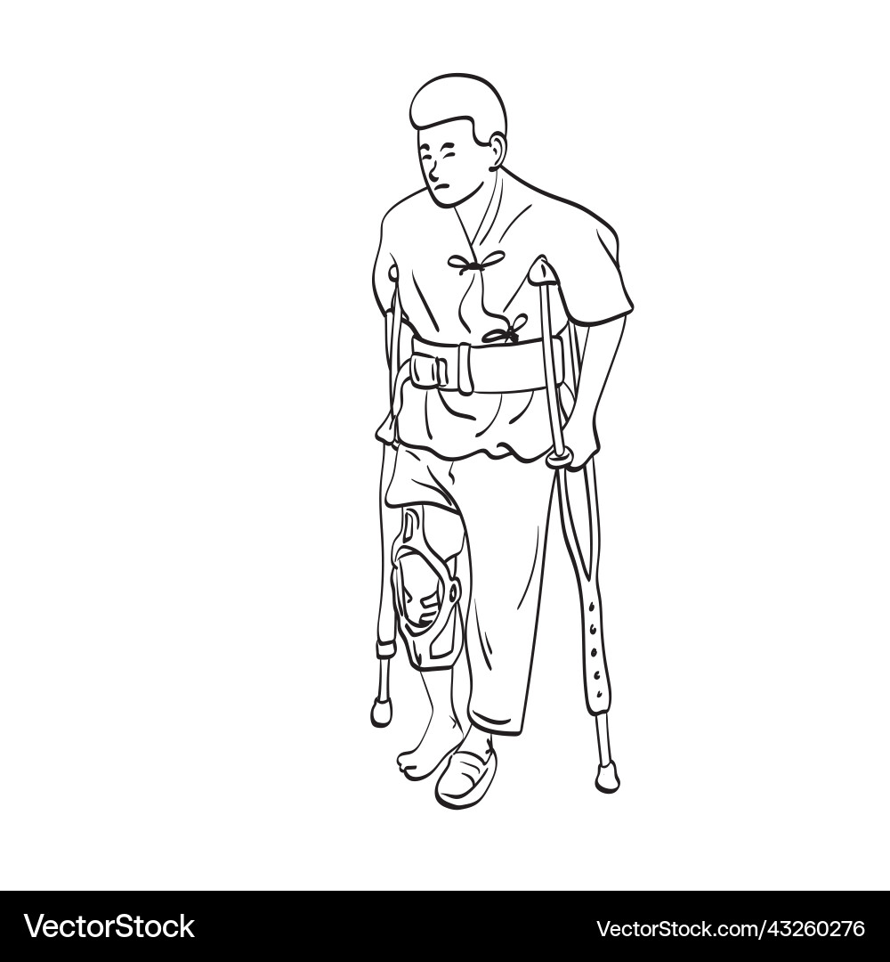 Man with broken leg using crutches for walking Man with broken leg using crutches for walking vector image