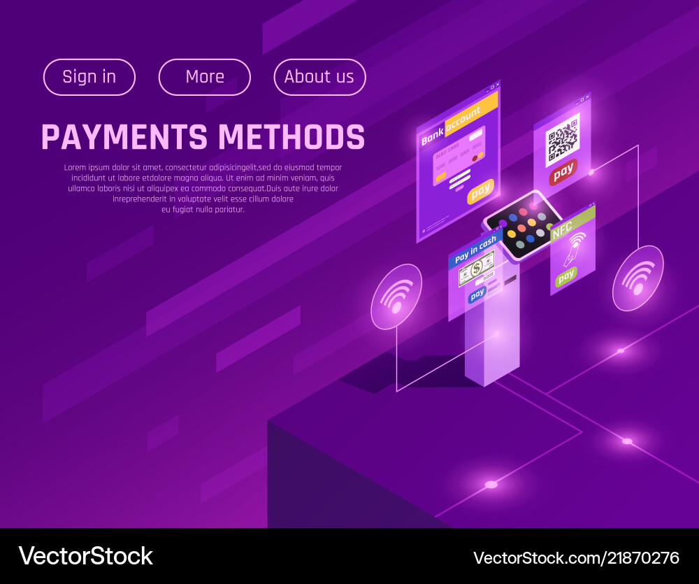 Payment methods isometric web page vector image