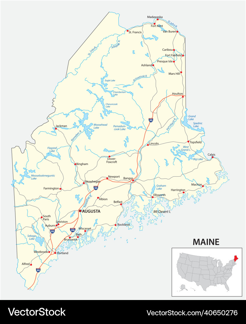 Road map of the us american state maine vector image