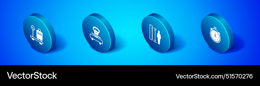 Set isometric scale with suitcase measuring Vector Image