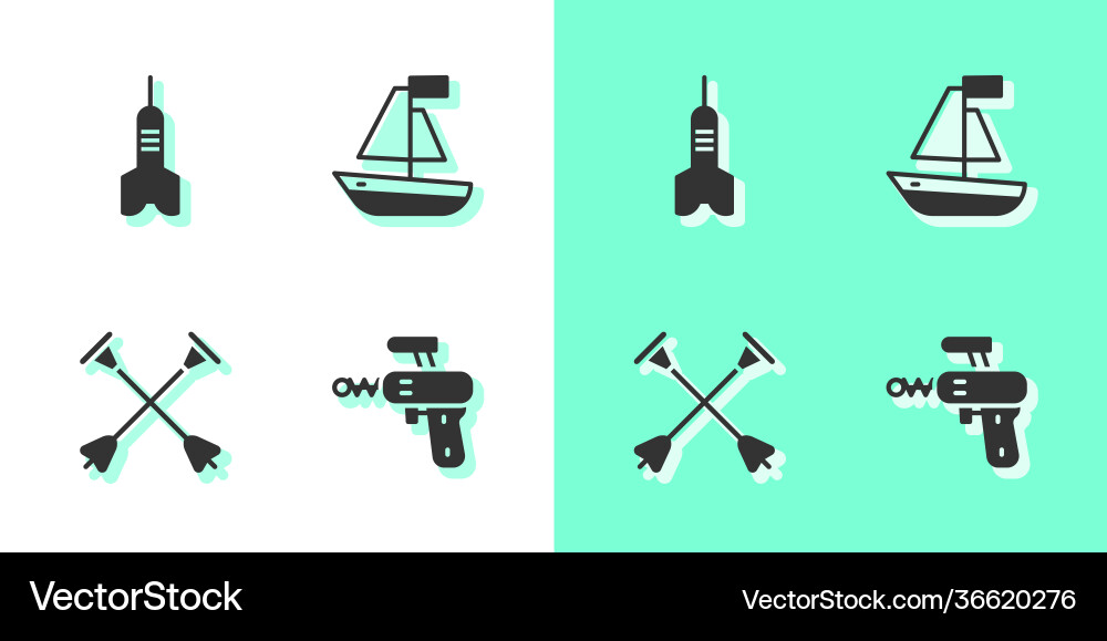 Set ray gun dart arrow with sucker tip Set ray gun dart arrow with sucker tip vector image