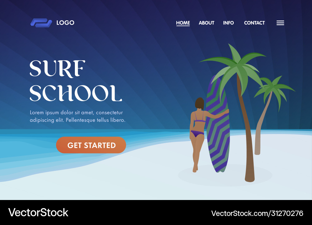 Surf school ui ux web template landing page vector image