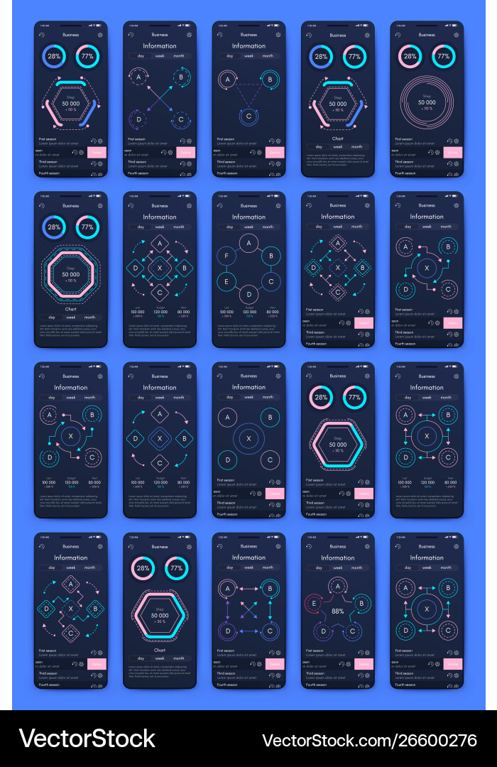Verschiedene ui ux gui-Bildschirme und flache Web-Symbole vektorbild