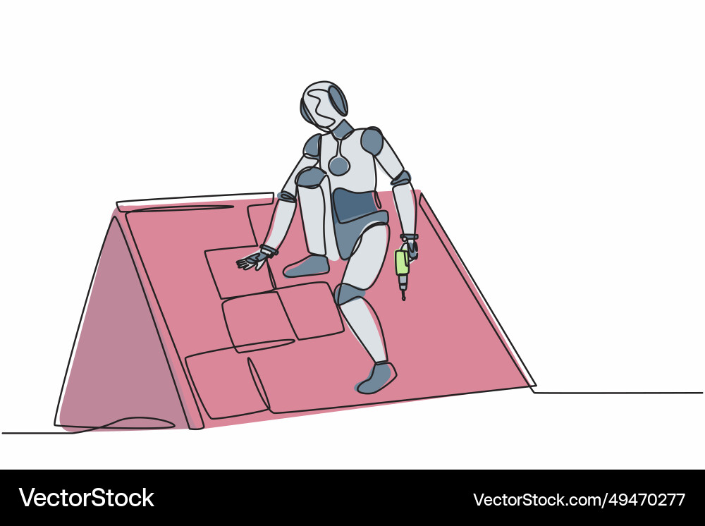 Continuous one line drawing robot roofer Continuous one line drawing robot roofer vector image