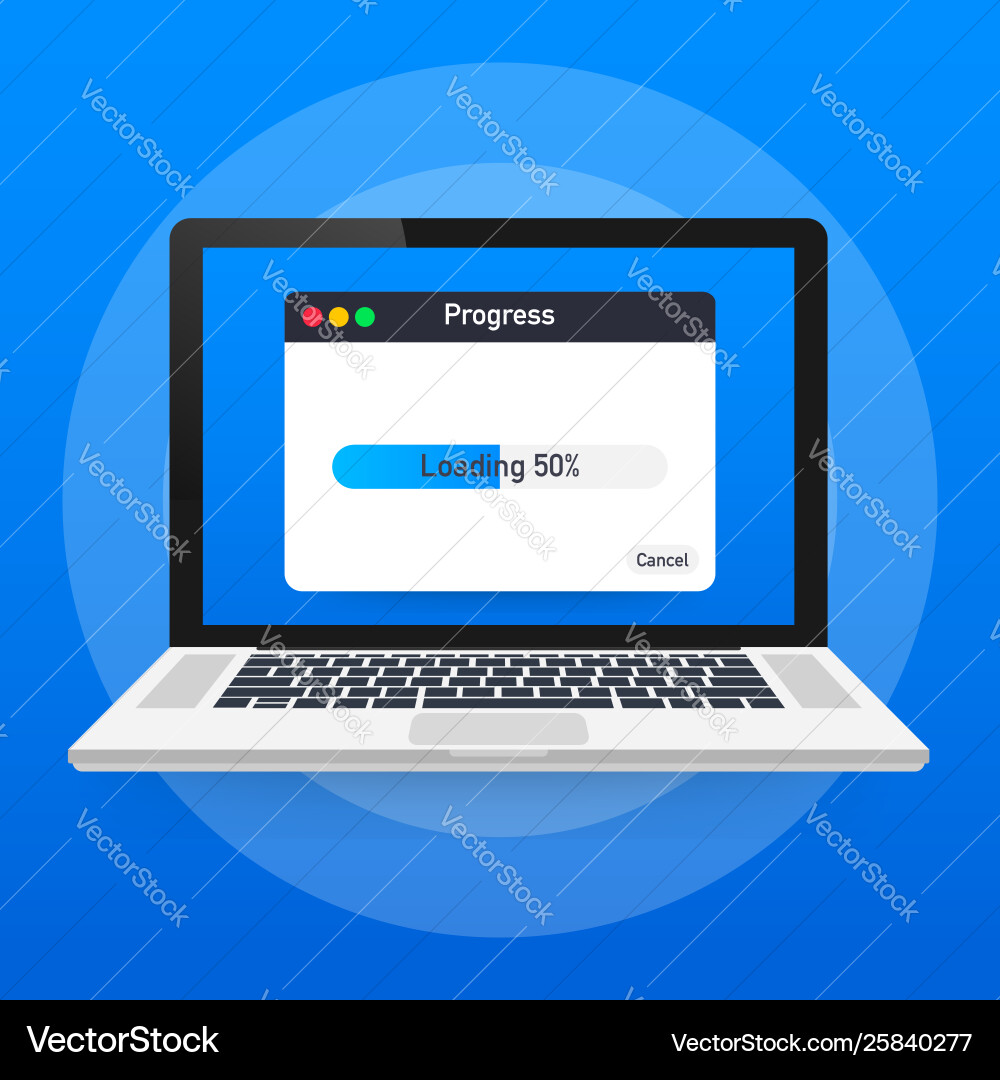 Datenfenster mit Fortschrittsleiste auf Laptop laden Datenfenster mit Fortschrittsleiste auf Laptop laden vektorbild