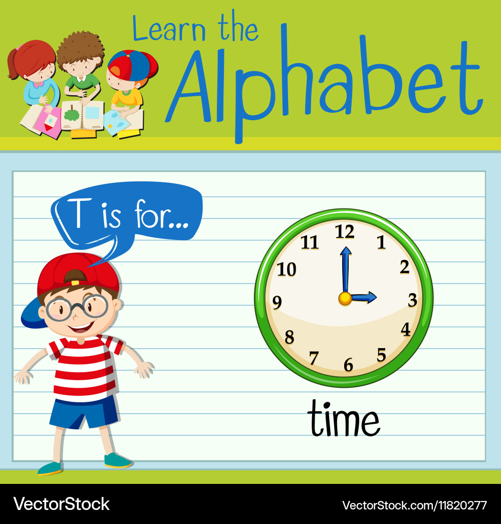 Flashcard alphabet t is for time Vector Image
