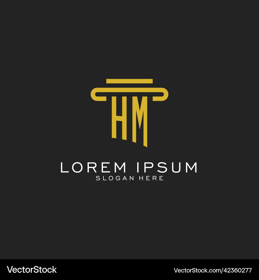 Hm initial logo with simple pillar style design Hm initial logo with simple pillar style design vector image