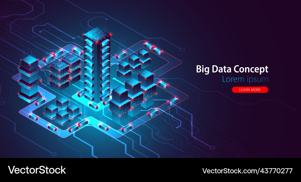 Isometric big data flow processing concept vector image