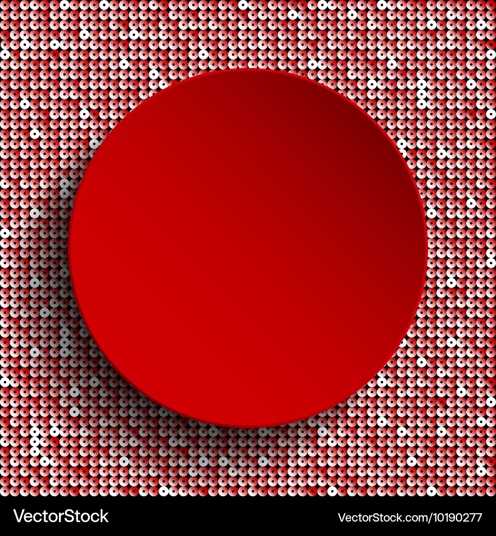 Red circle button on sequin background vector image