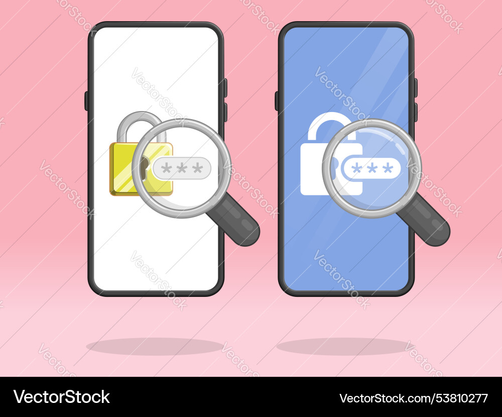Smartphone magnifier lock password check spying Smartphone magnifier lock password check spying vector image