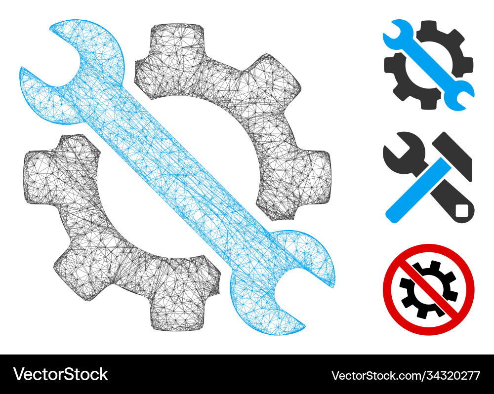 Wrench and gear setup tools polygonal web Wrench and gear setup tools polygonal web vector image