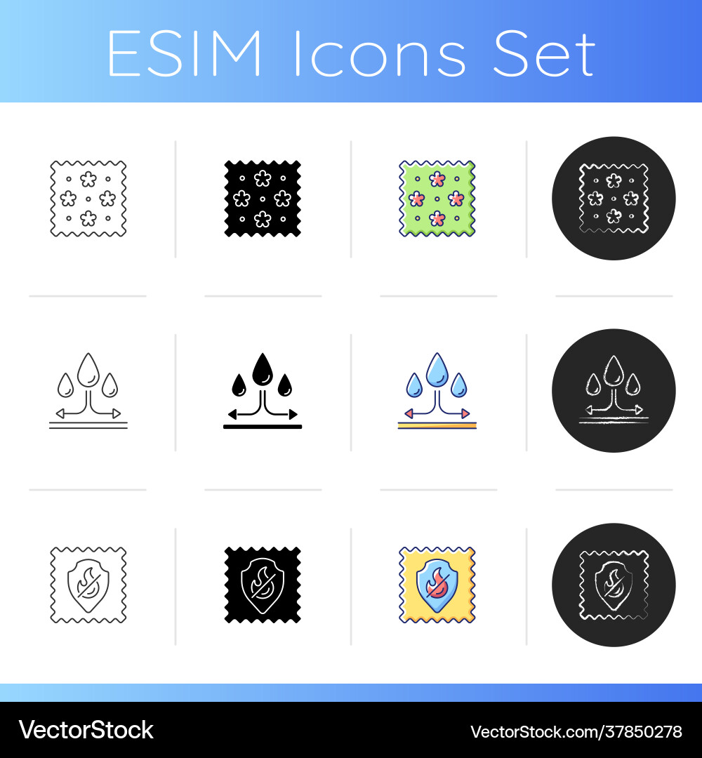 Different types fabric feature icons set Different types fabric feature icons set vector image