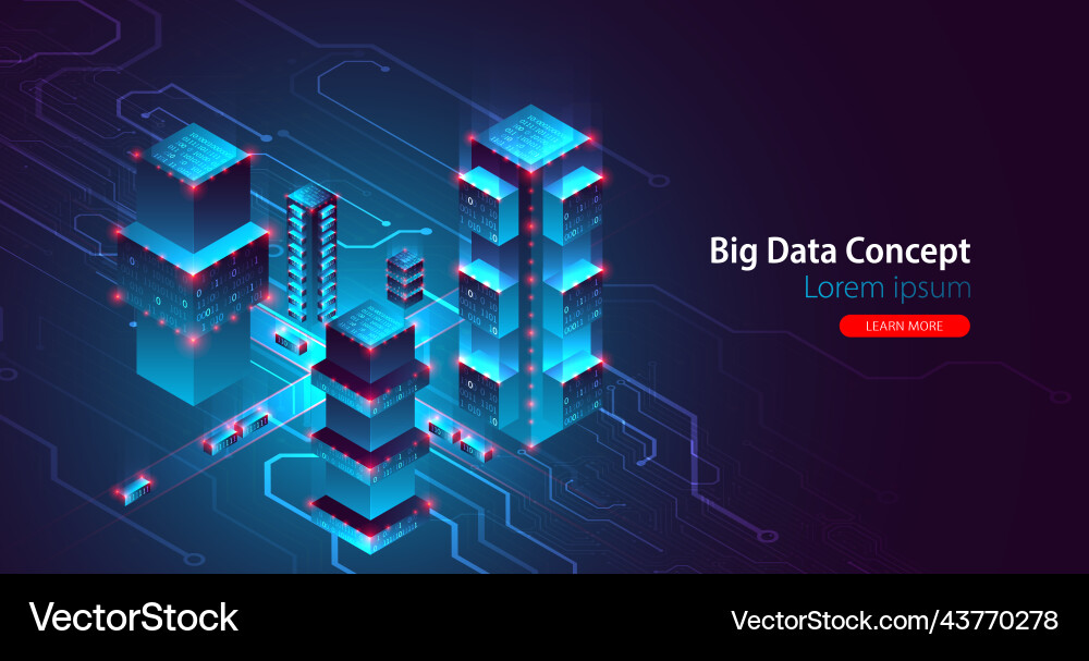 Isometric big data flow processing concept vector image