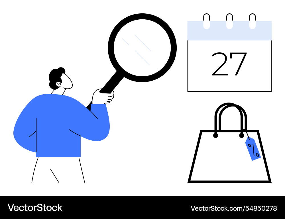 Man examining date on calendar with magnifying Man examining date on calendar with magnifying vector image