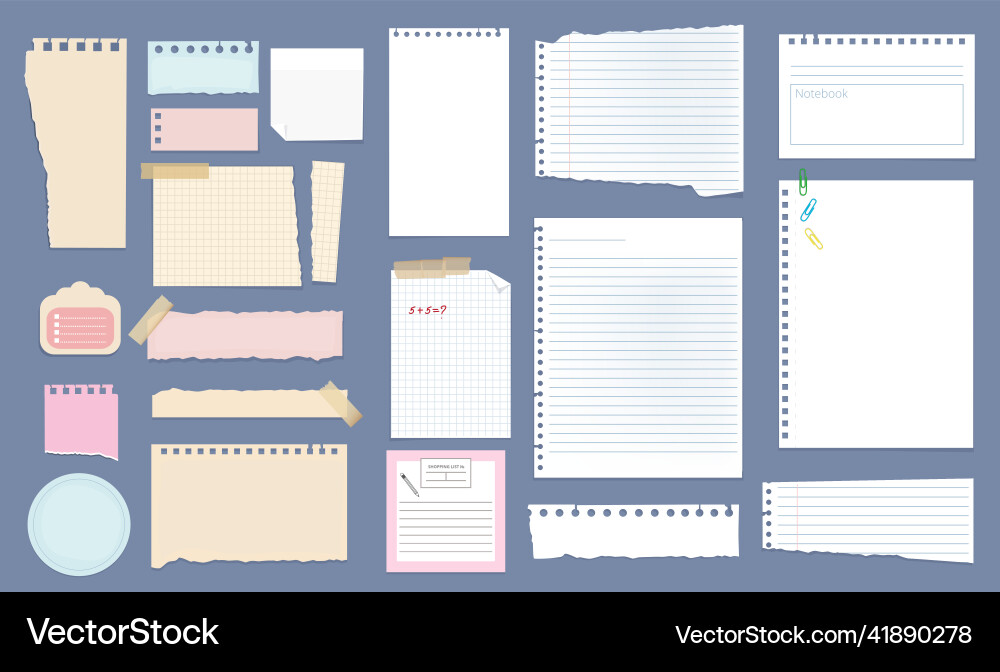 Paper notes copybook linear pages lists Vector Image