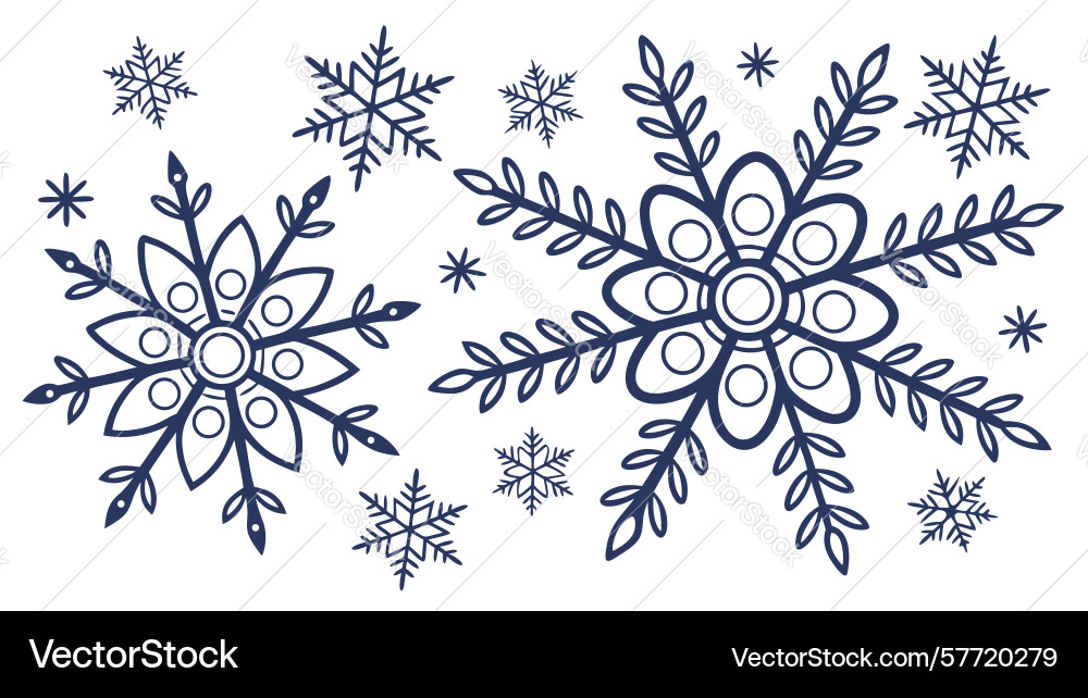 Assorted snowflake border and corner elements Vector Image