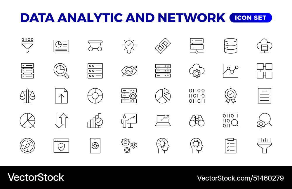 Big data analysis thin line icon set Big data analysis thin line icon set vector image