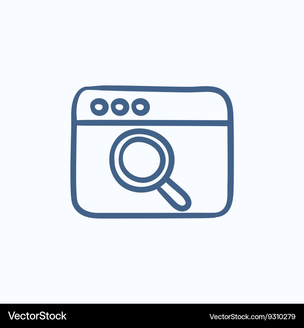Browser window with magnifying glass sketch icon vector image