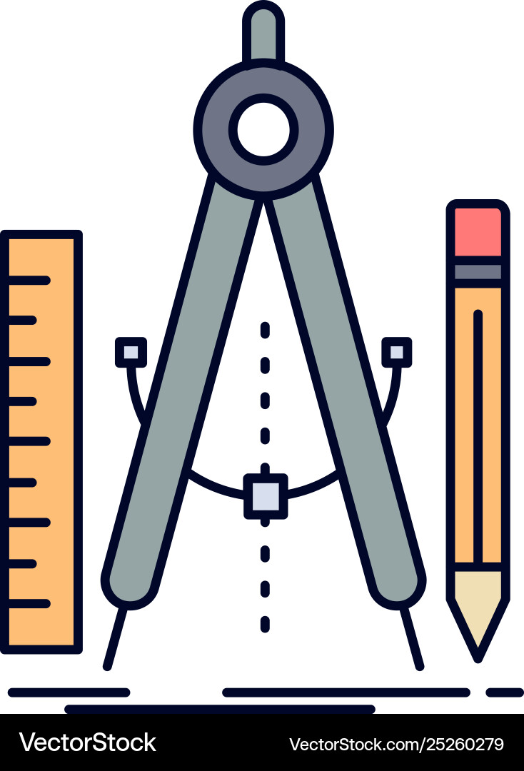 Build design geometry math tool flat color icon Vector Image