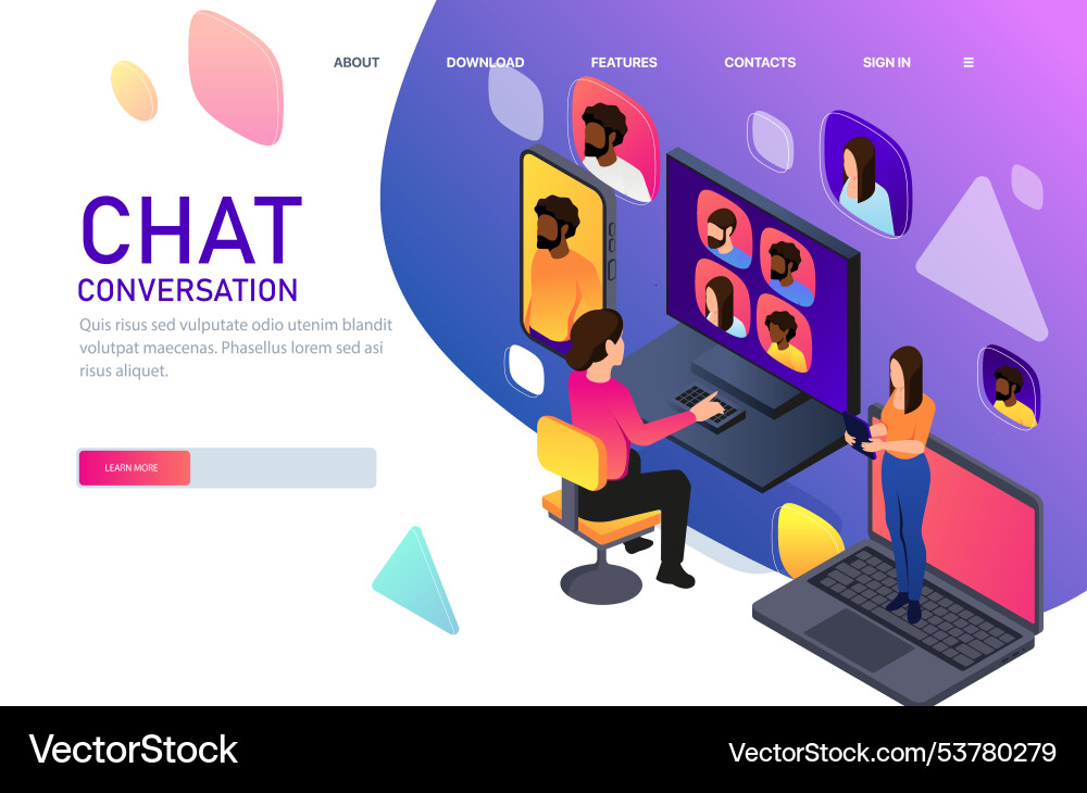 Chat conversation poster man with computer Chat conversation poster man with computer vector image