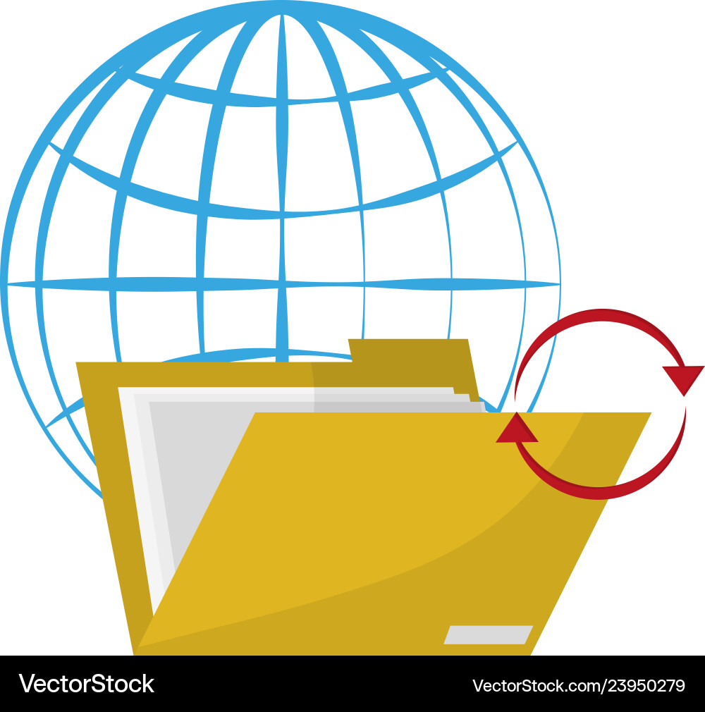 Folder open with global sphere symbol Vector Image
