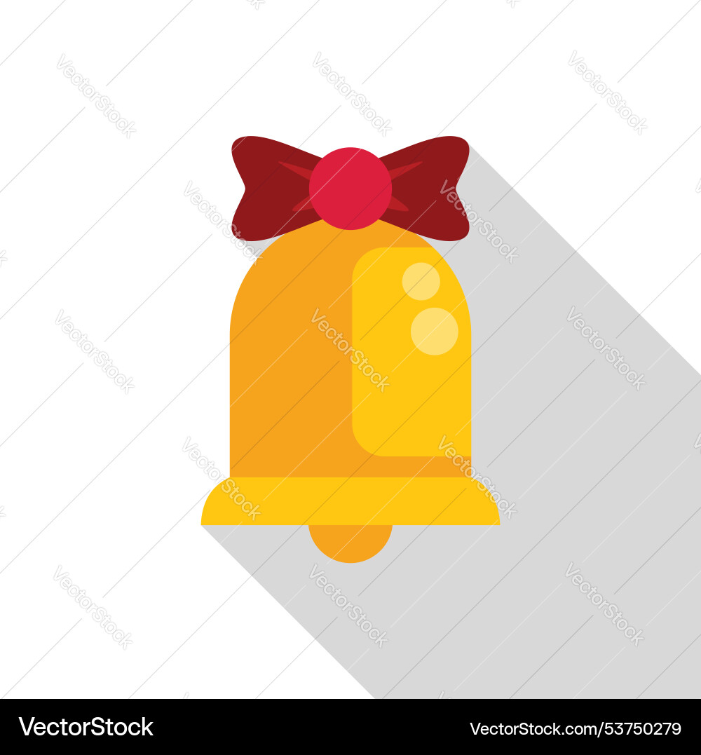 Golden christmas bell with red bow long shadow Golden christmas bell with red bow long shadow vector image
