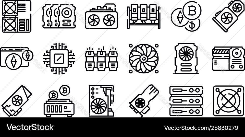 Mining farm icons set outline style Mining farm icons set outline style vector image