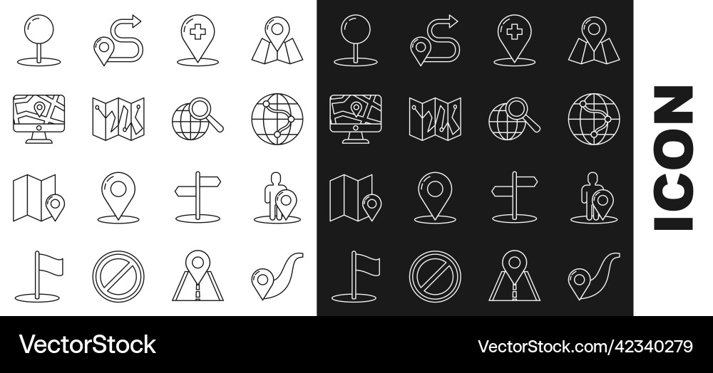 Set line route location map marker Set line route location map marker vector image
