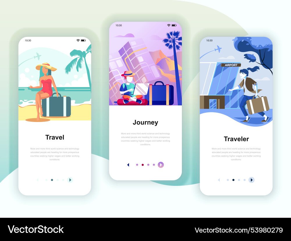 Set of onboarding screens user interface kit Set of onboarding screens user interface kit Vector Image