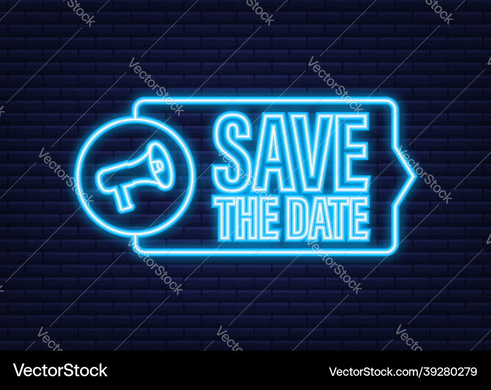 Speichern Sie die Datumsmarke auf Megaphone Neon-Symbol Speichern Sie die Datumsmarke auf Megaphone Neon-Symbol vektorbild
