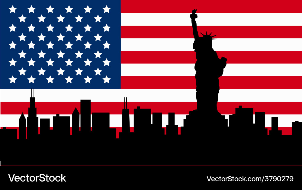 Stars and Stripes Flag with Statue of Liberty Vector Image
