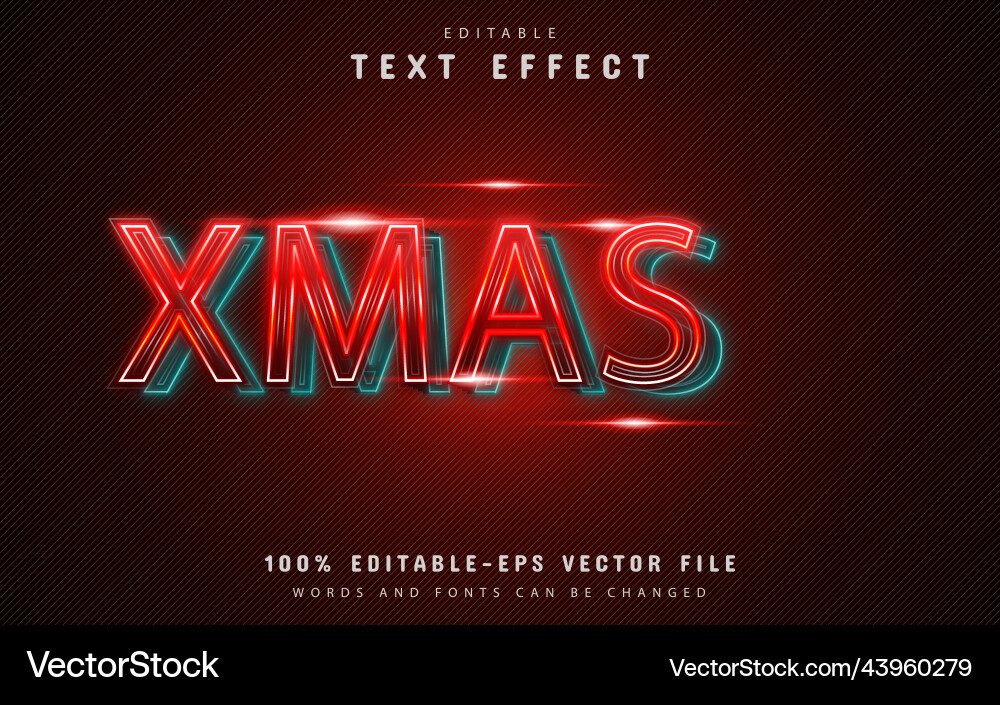 Xmas neon text effect with red gradient Xmas neon text effect with red gradient vector image