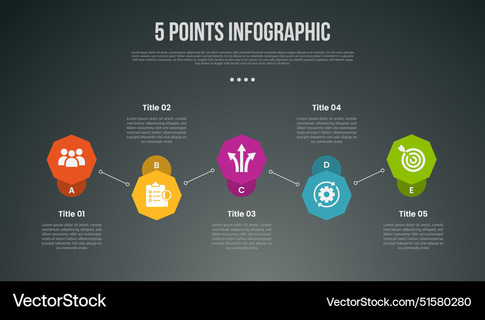 5 points or step process infographic with octagon Vector Image