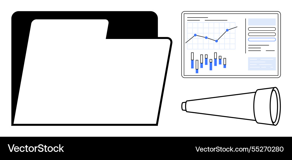 Business folder with telescope and data analytics Business folder with telescope and data analytics vector image