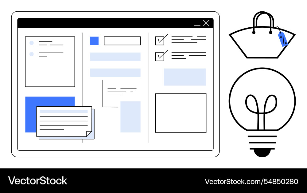 Digital workspace with task management shopping Digital workspace with task management shopping vector image
