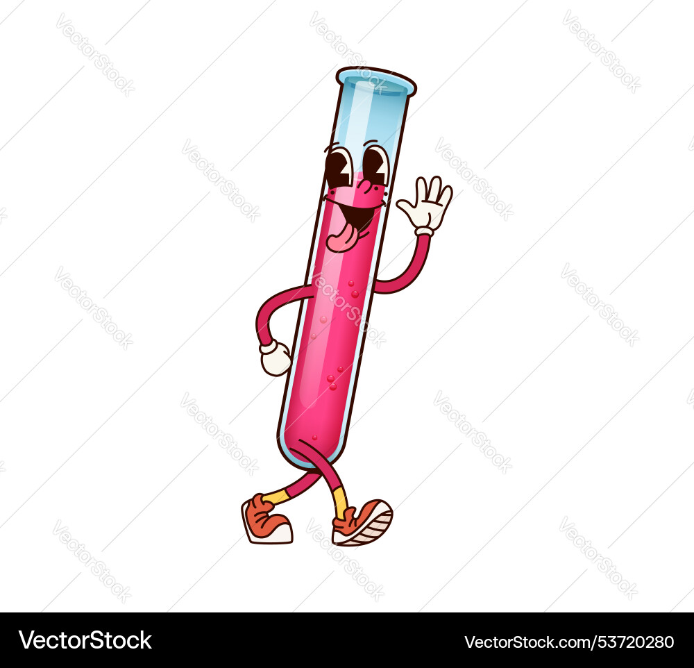 Groovy school flask character with red liquid Groovy school flask character with red liquid vector image