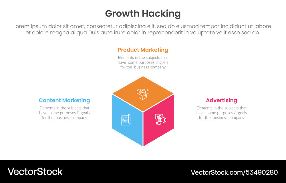 Growth hacking infographic 3 point with 3d box Vector Image